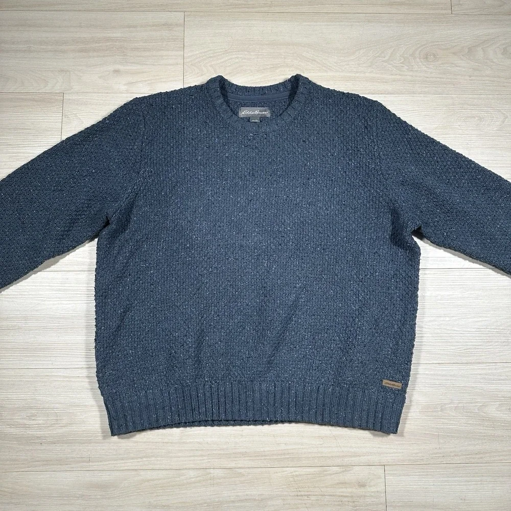 Eddie Bauer Navy Blue Cable Knit Crewneck Pullover Sweater Cotton Heavy Men's XL